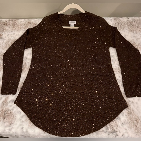 Soft Surroundings Elegant Brown V-neck Sequin Pullover Sweater Size S - Picture 2 of 4